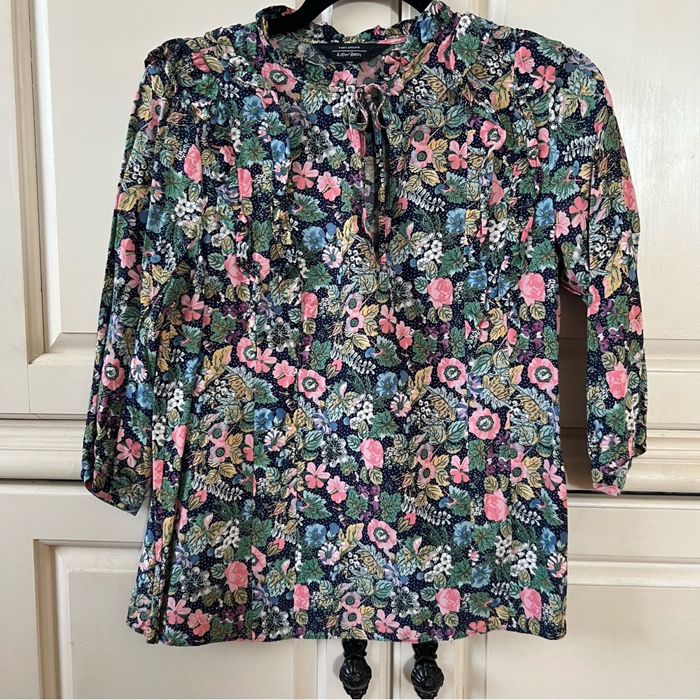 & Other Stories Vibrant Floral Ruffle Blouse with Tie, Size 4